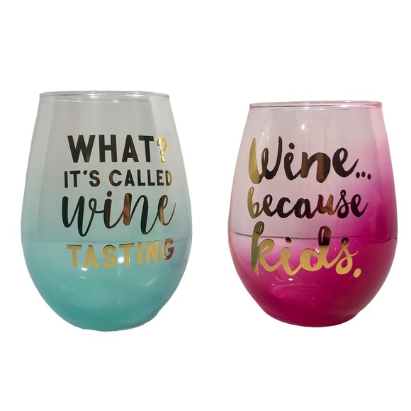 Slant Collections by PMI Set of 2 Stemless Wine Glasses “Wine Because Kids” NWT - Picture 1 of 6